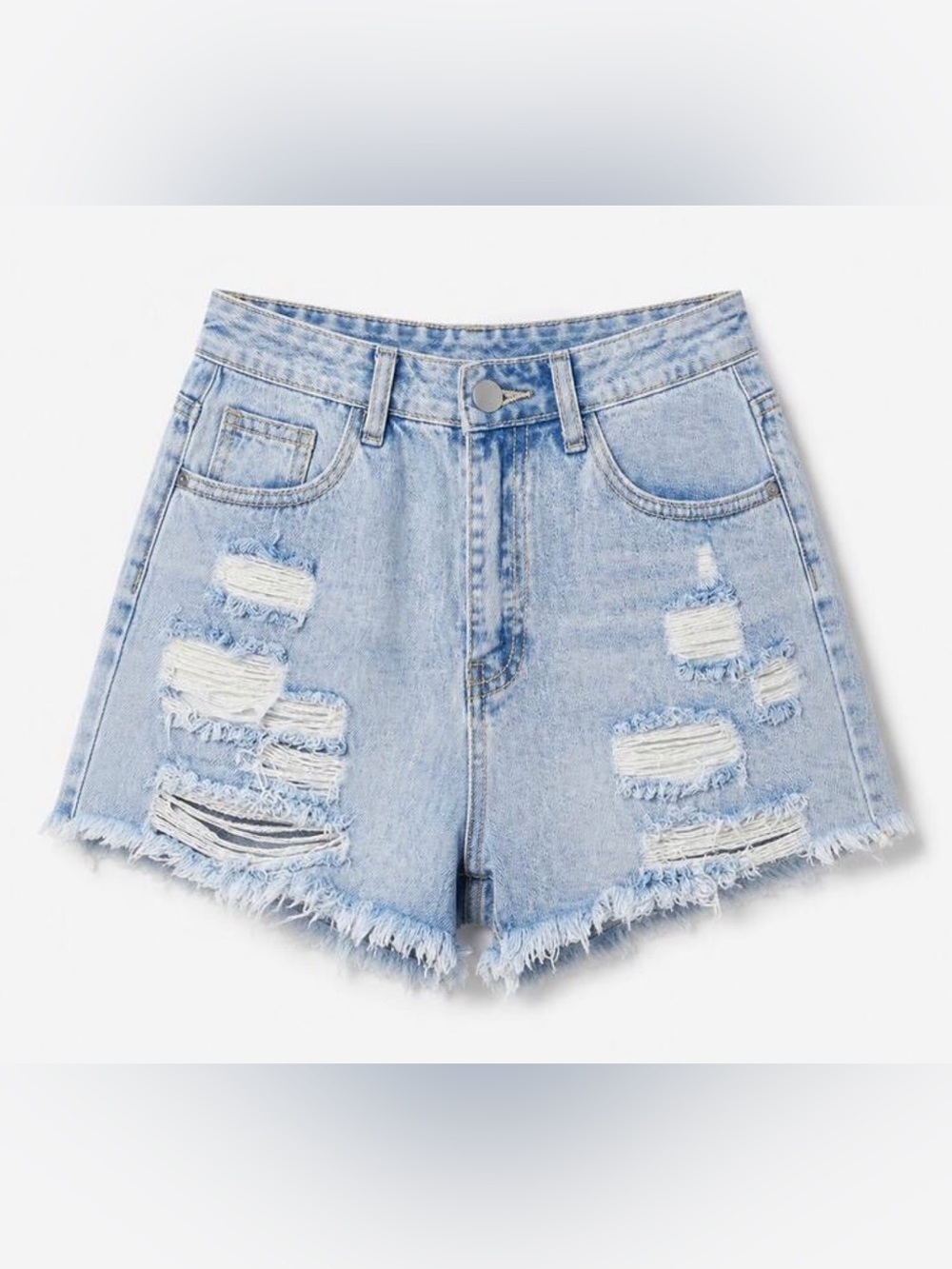 High-Waist Light Blue Distressed Denim Shorts - Women